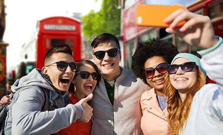 students taking selfie in London