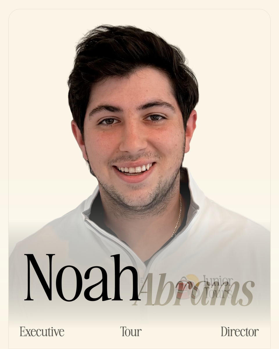 Portrait of Noah Abrams smiling, with his name displayed in large text and the title 'Executive Director' (or 'Executive Tour Director') at the bottom.