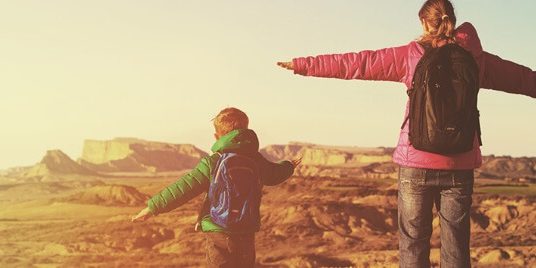 mother and a boy traveling together